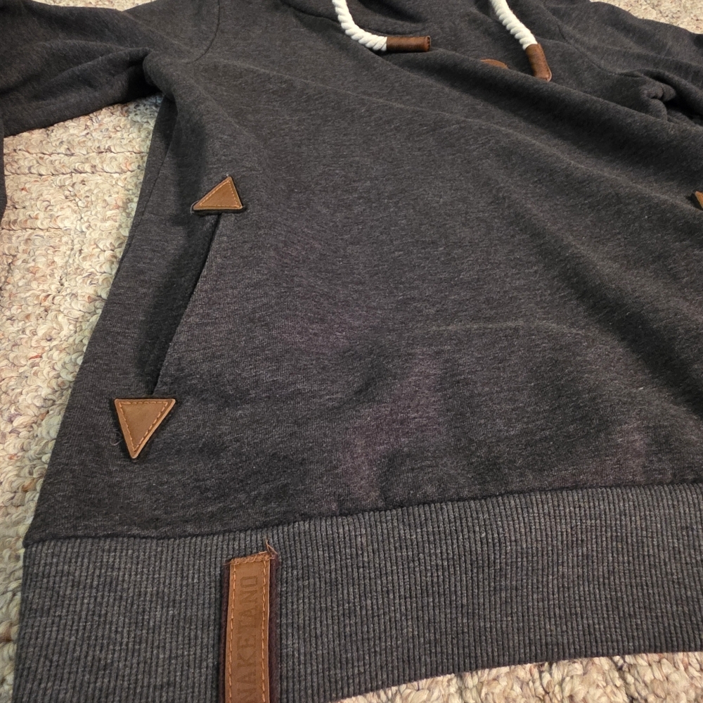 Naketano Fleece Cowl Neck Hoodie Medium Charcoal Gray - Picture 6 of 12